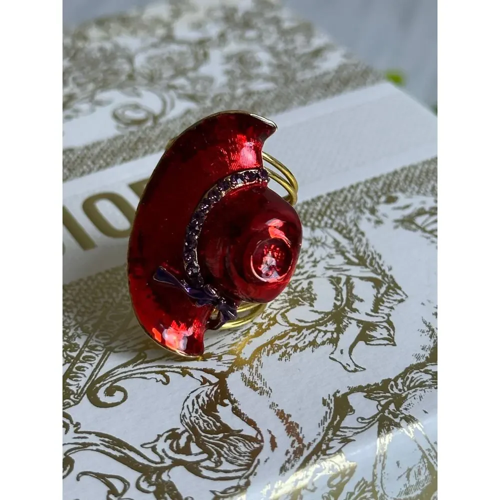 BOGO FREE RED ENAMEL HAT SOCIETY RING 7/8